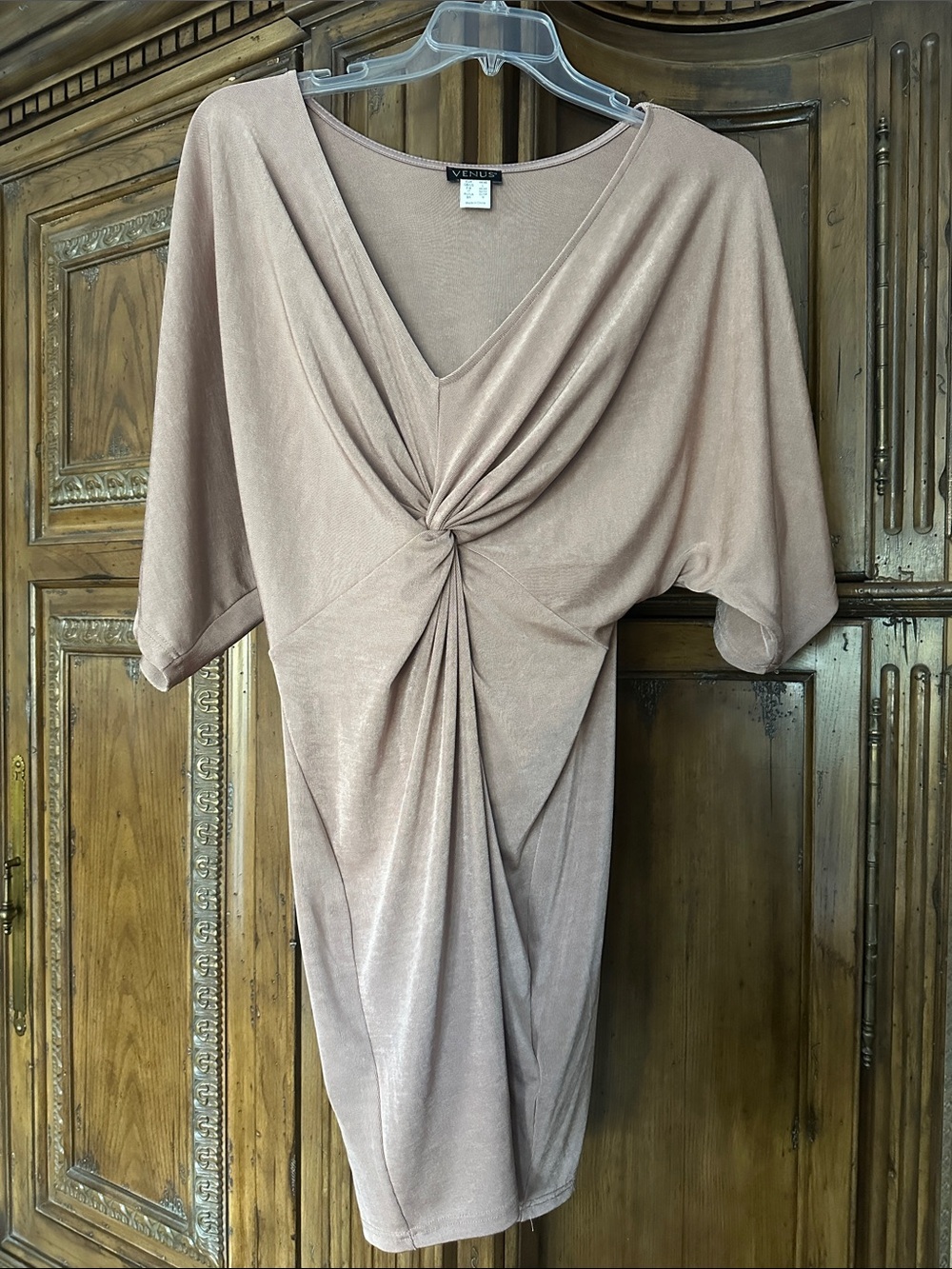 VENUS blush beige Knot-Front Draped dress